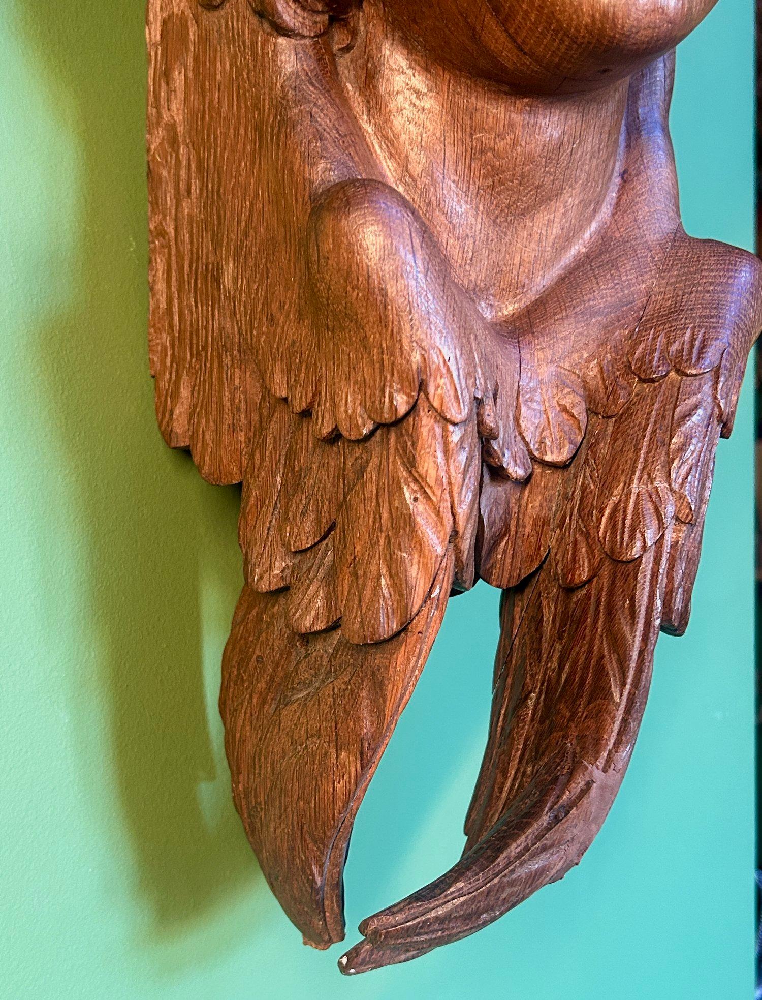 19th Century Life Size Carved Oak Religious Sculpture of a Angel Head with Wings For Sale 3