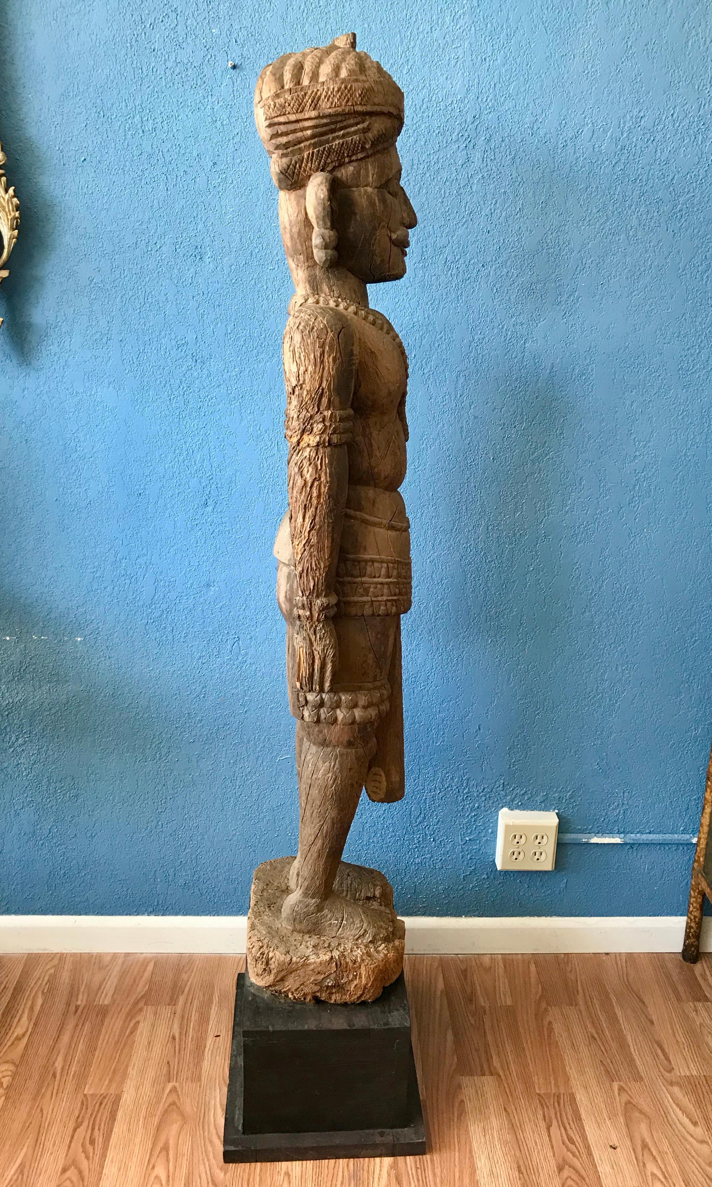19th Century Life Size Carved Rajasthani Palace Guard 6