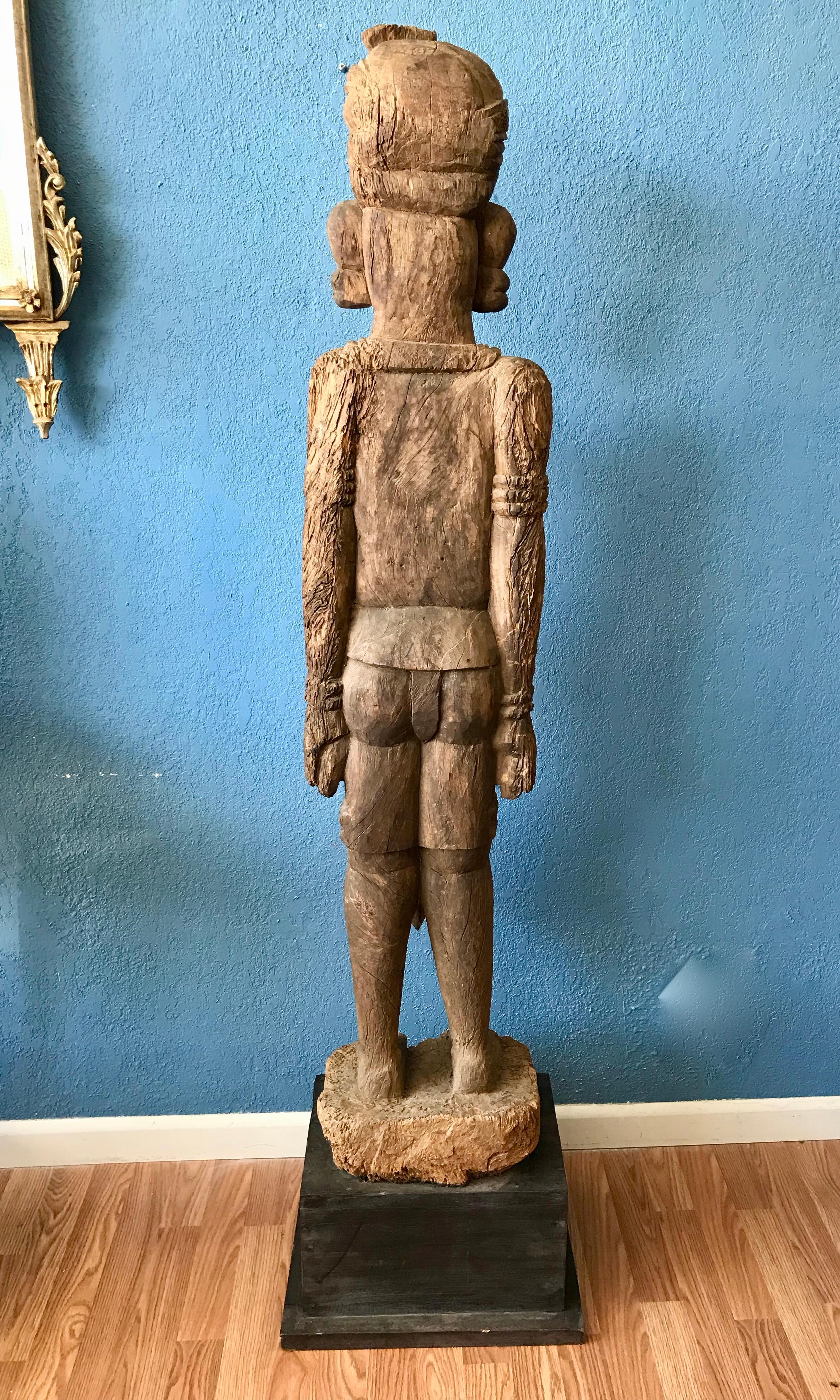 19th Century Life Size Carved Rajasthani Palace Guard 8