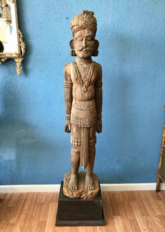 19th Century Life Size Carved Rajasthani Palace Guard