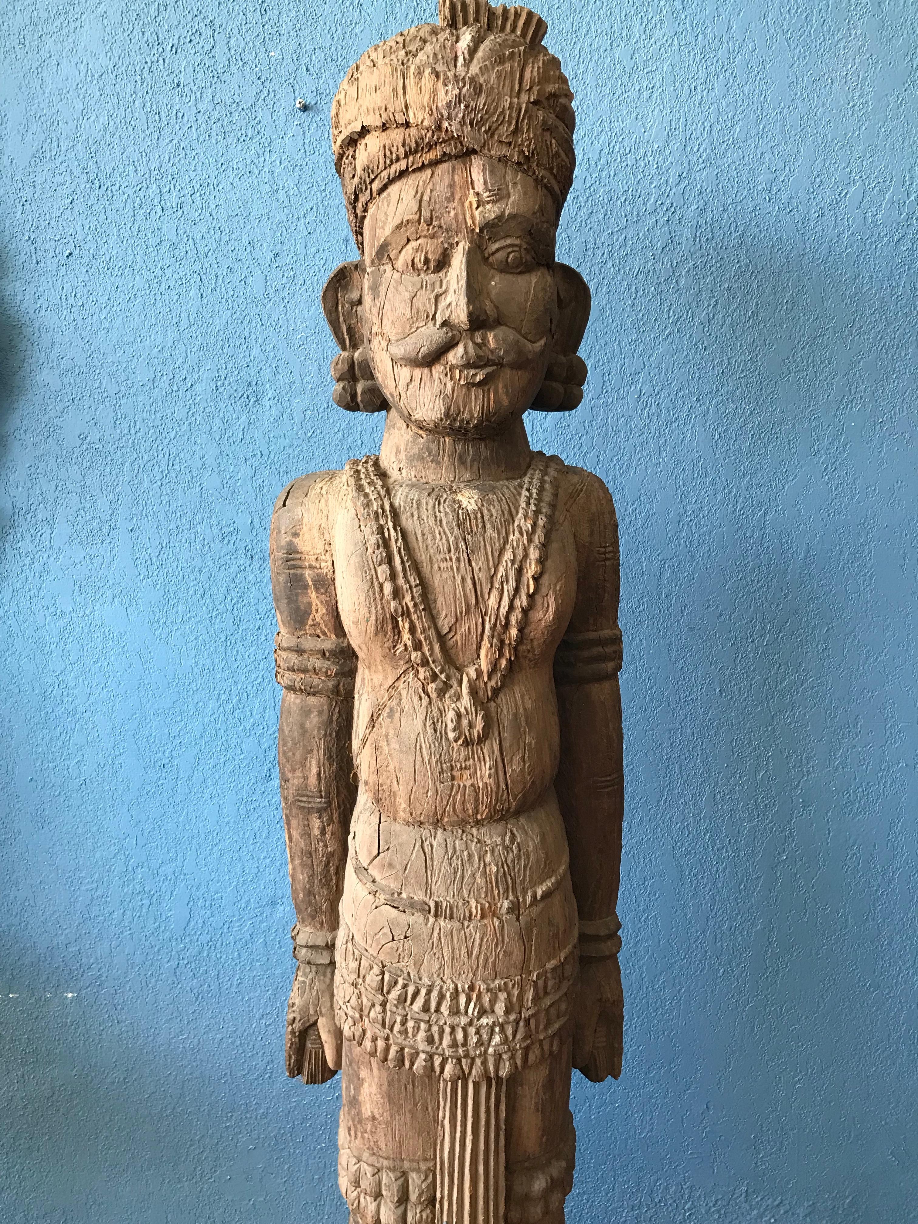 Indian 19th Century Life Size Carved Rajasthani Palace Guard