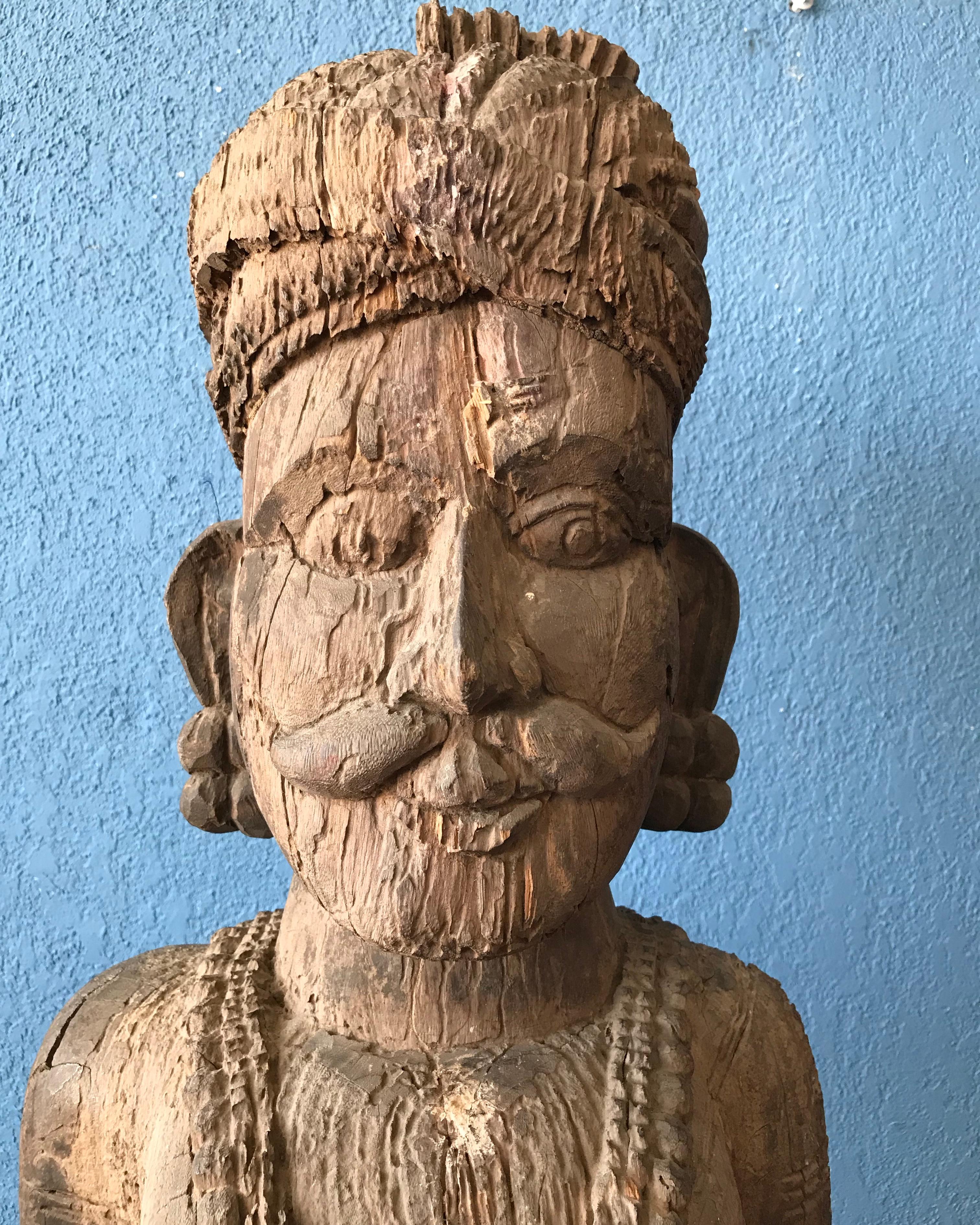 19th Century Life Size Carved Rajasthani Palace Guard In Good Condition In West Palm Beach, FL