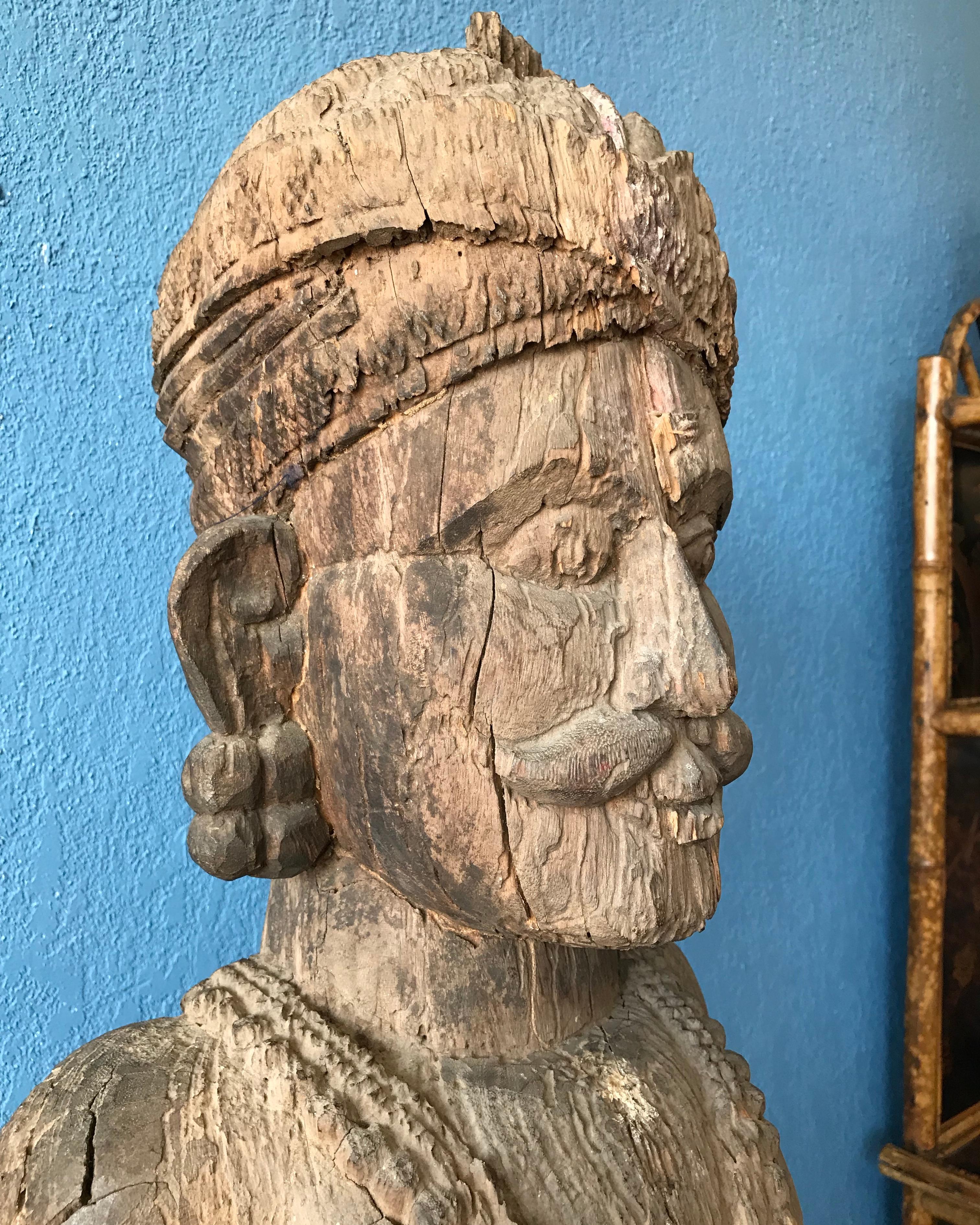 Wood 19th Century Life Size Carved Rajasthani Palace Guard