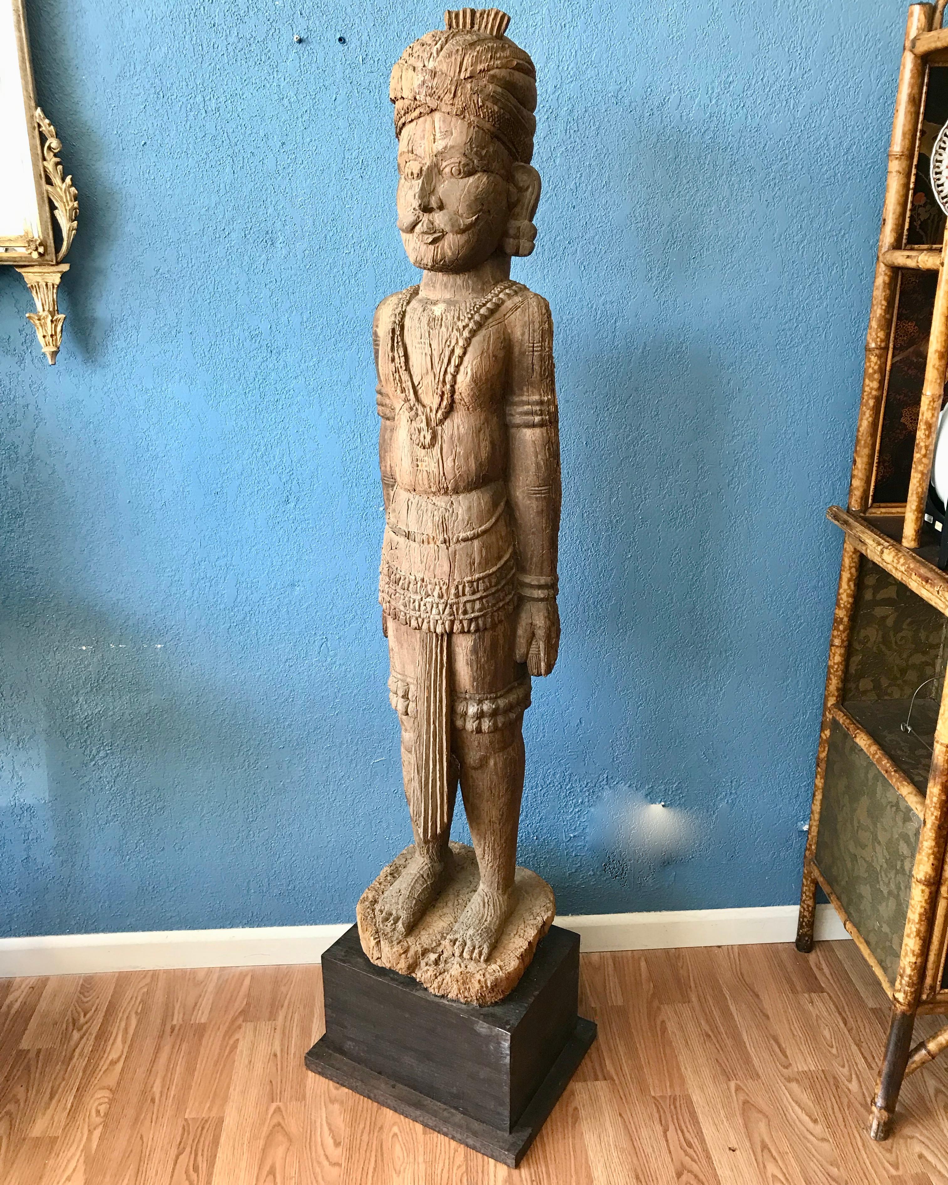 19th Century Life Size Carved Rajasthani Palace Guard 1