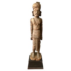19th Century Life Size Carved Rajasthani Palace Guard