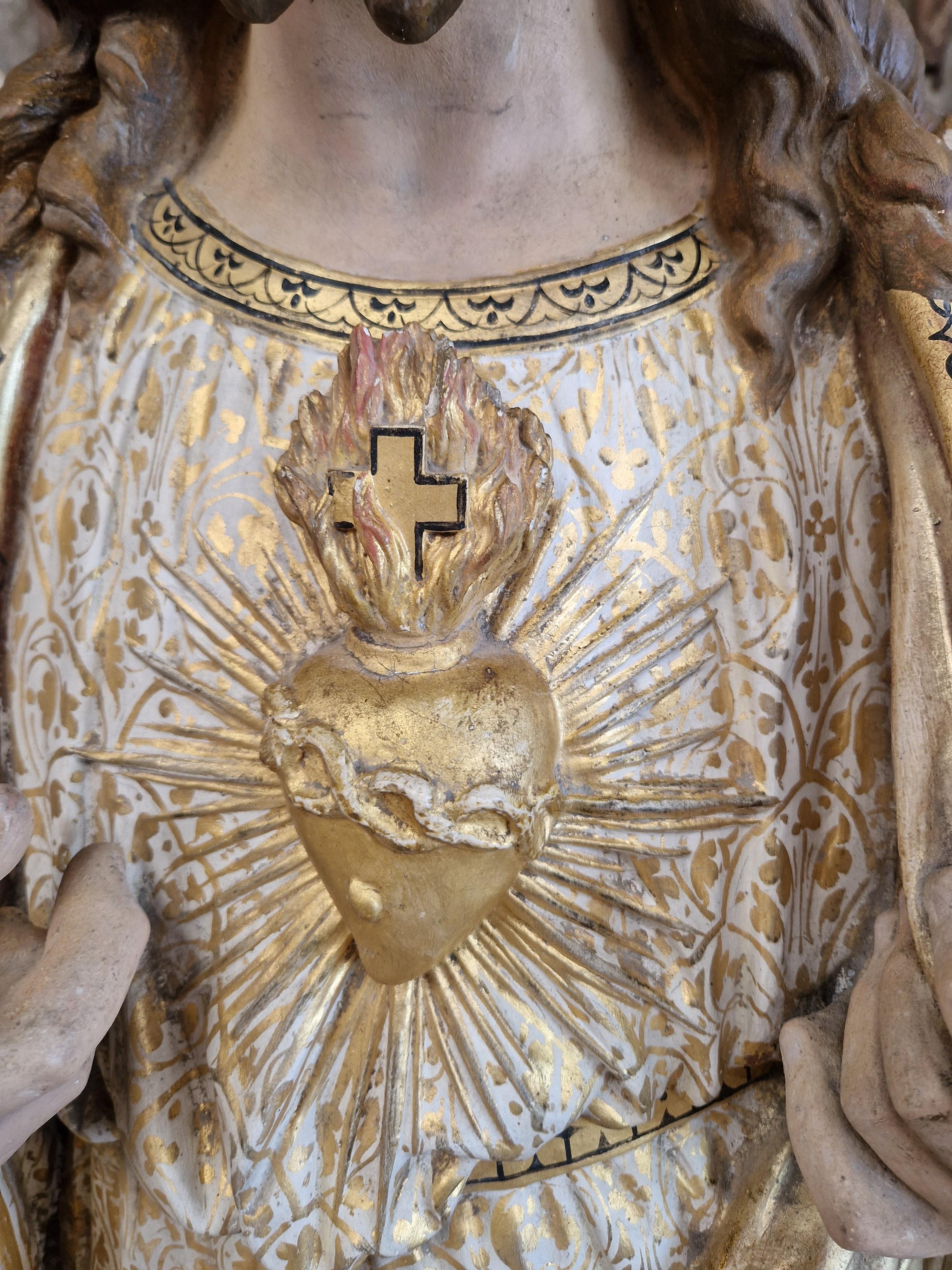 Religiöse Statue Jesus Heiliges Herz in Lebensgröße aus dem 19. Jahrhundert  im Angebot 10