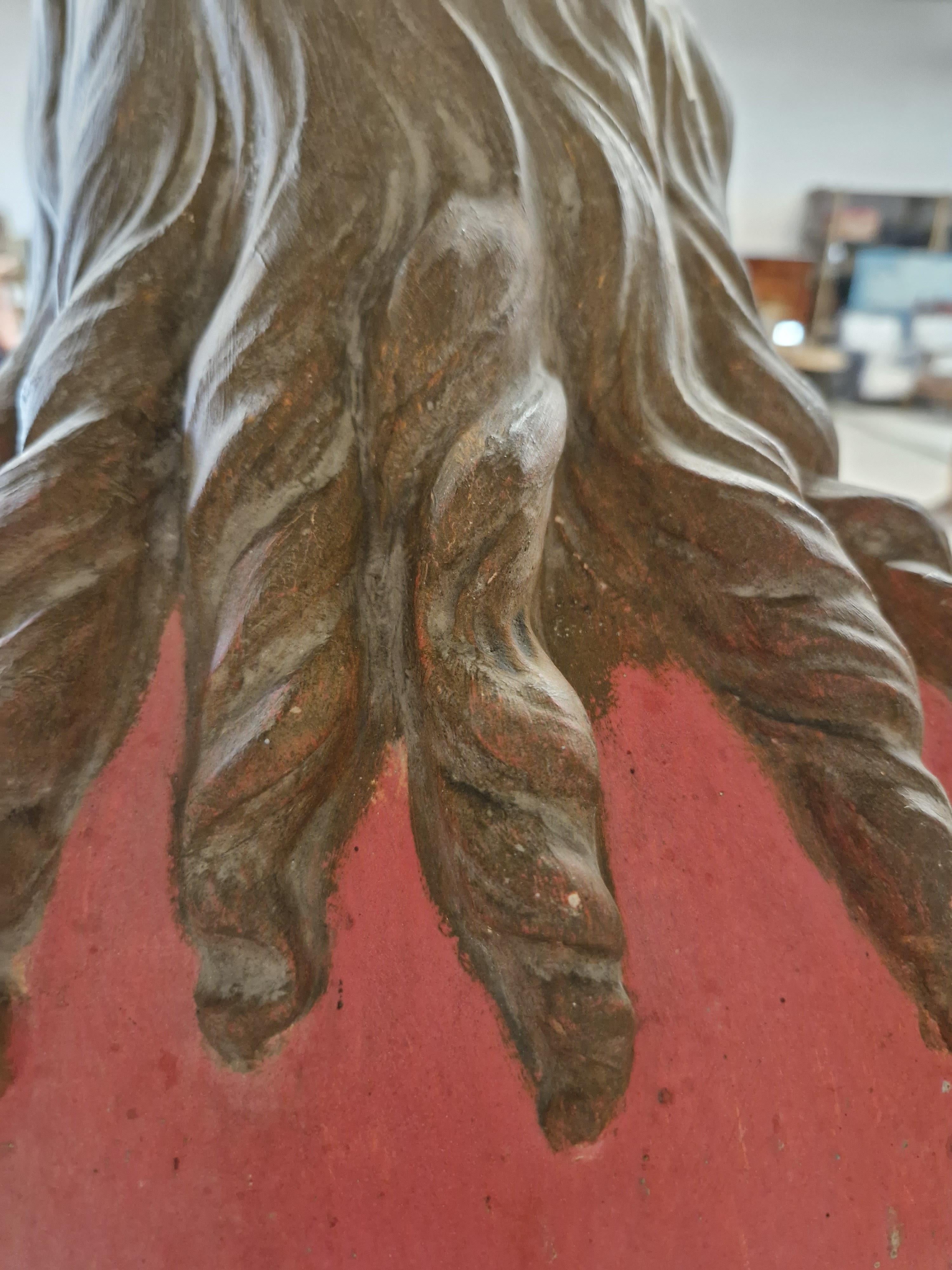 Religiöse Statue Jesus Heiliges Herz in Lebensgröße aus dem 19. Jahrhundert  im Angebot 12