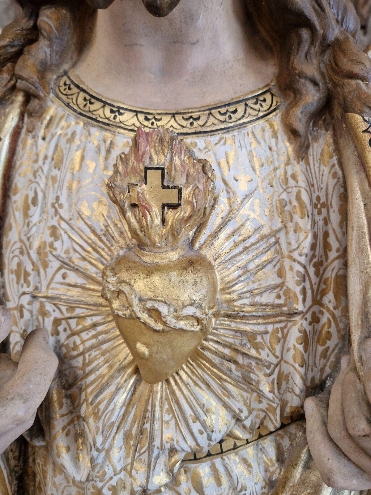 Religiöse Statue Jesus Heiliges Herz in Lebensgröße aus dem 19. Jahrhundert  (Französisch) im Angebot
