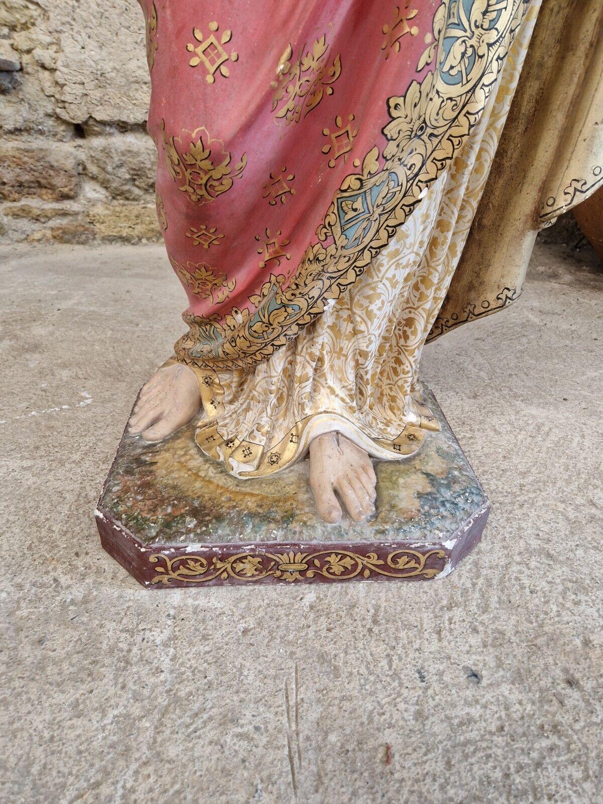 Religiöse Statue Jesus Heiliges Herz in Lebensgröße aus dem 19. Jahrhundert  im Angebot 3