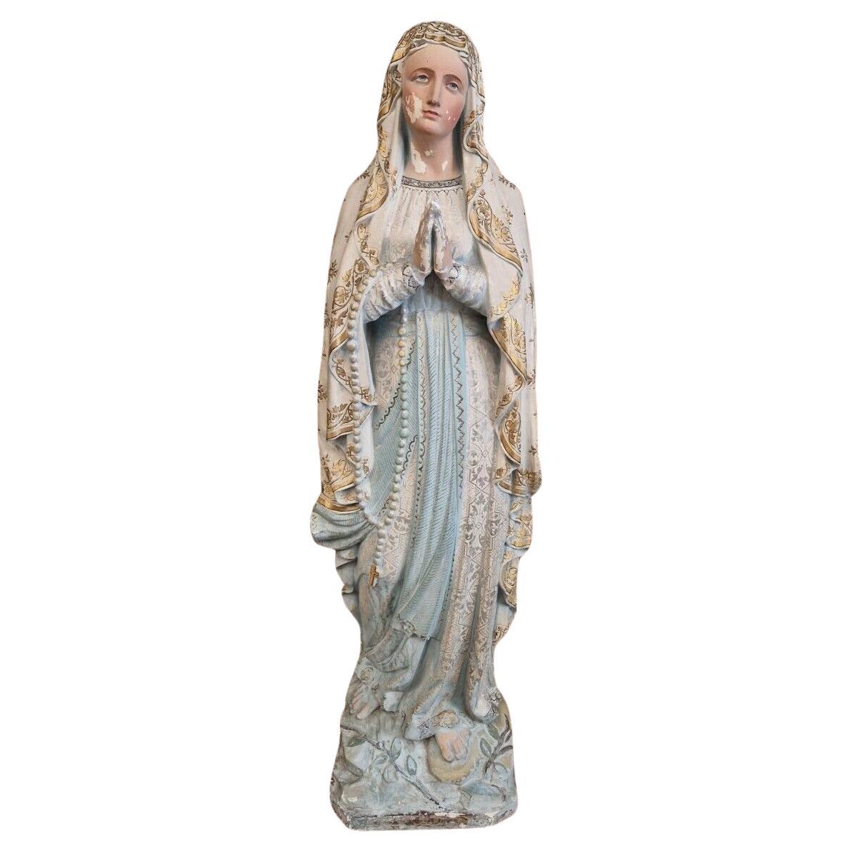 Statue religieuse grandeur nature du 19e siècle Marie de Lourdes 