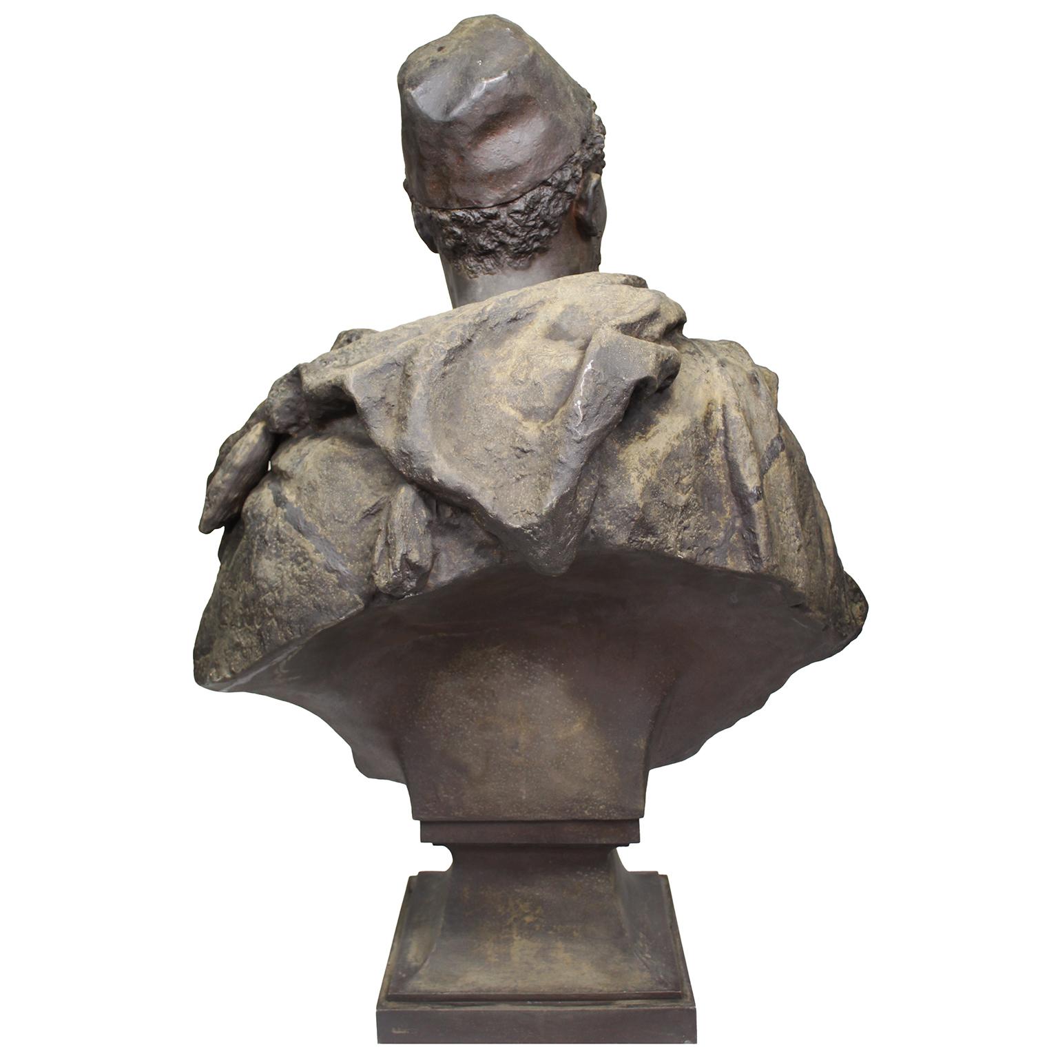 Patinated 19th Century Lifesize Bronze Bust of Othello after Gaston Veuvenot Leroux  For Sale