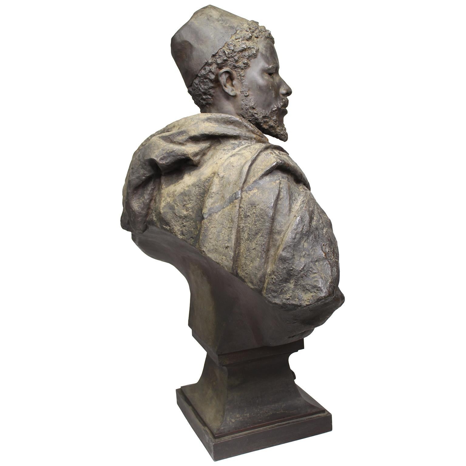 French 19th Century Lifesize Bronze Bust of Othello after Gaston Veuvenot Leroux  For Sale