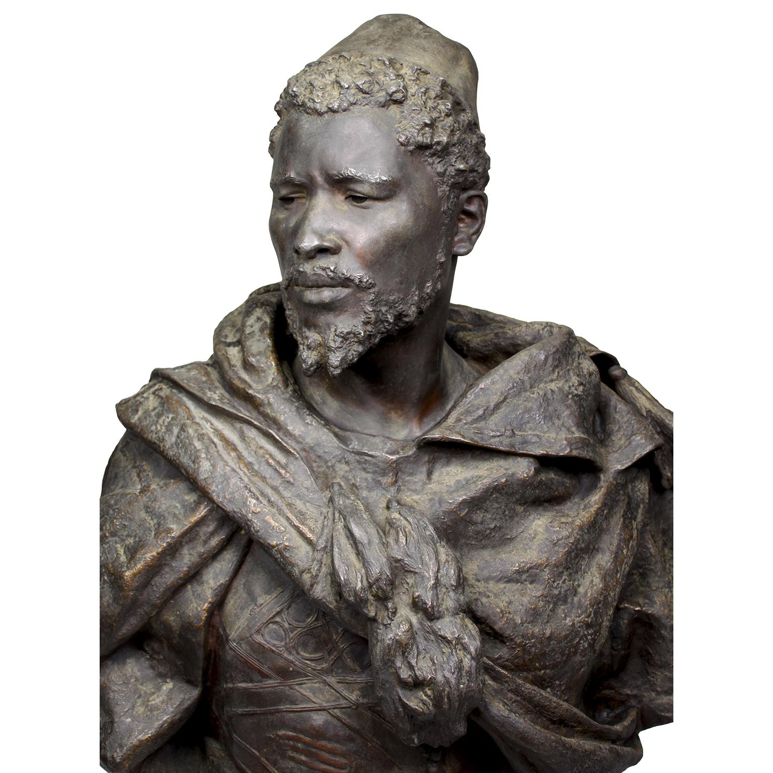 19th Century Lifesize Bronze Bust of Othello after Gaston Veuvenot Leroux  In Fair Condition For Sale In Los Angeles, CA