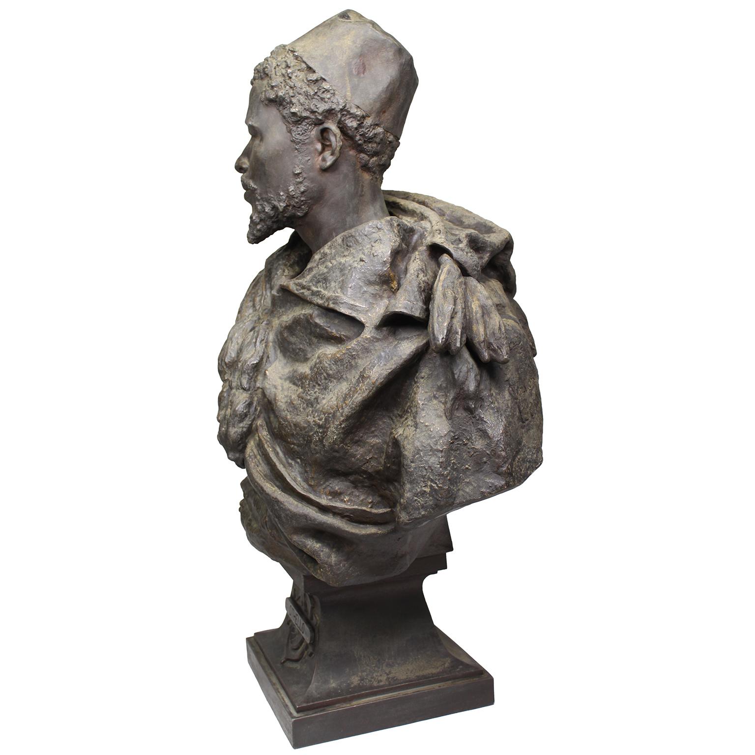 Patiné Buste en bronze grandeur nature d'Othello d'après Gaston Veuvenot Leroux, 19e siècle  en vente