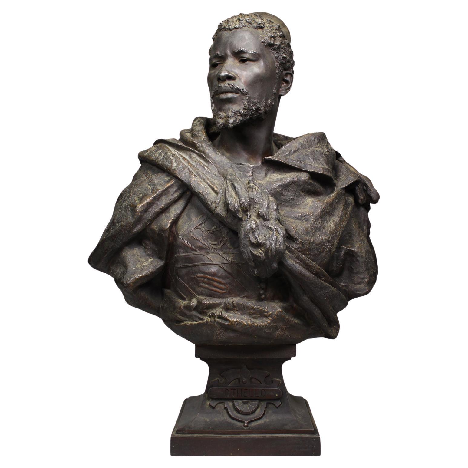 Buste en bronze grandeur nature d'Othello d'après Gaston Veuvenot Leroux, 19e siècle 