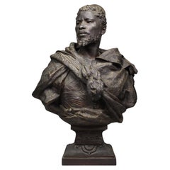 Vintage 19th Century Lifesize Bronze Bust of Othello after Gaston Veuvenot Leroux 