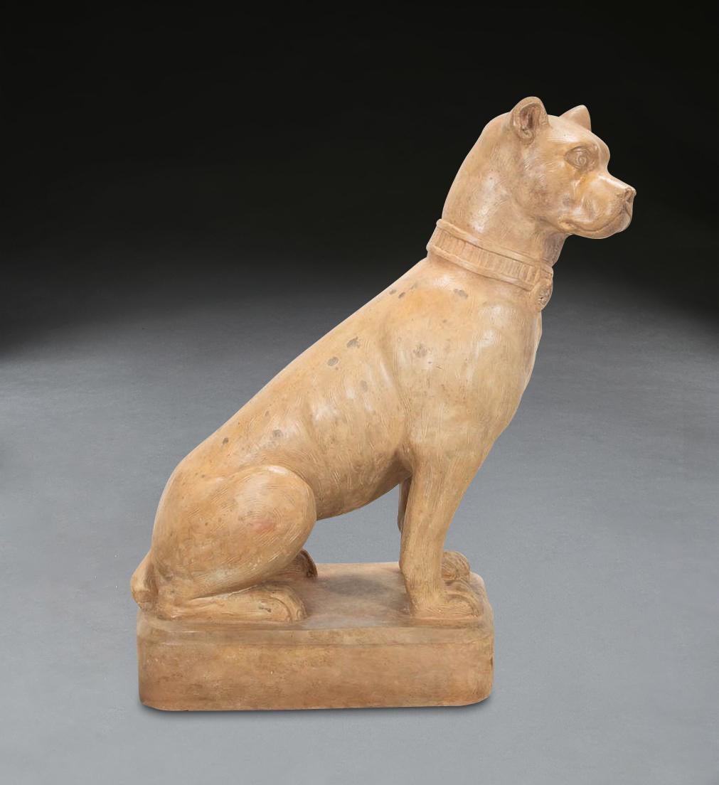 Intagliato Cane di terracotta a grandezza naturale del XIX secolo in vendita