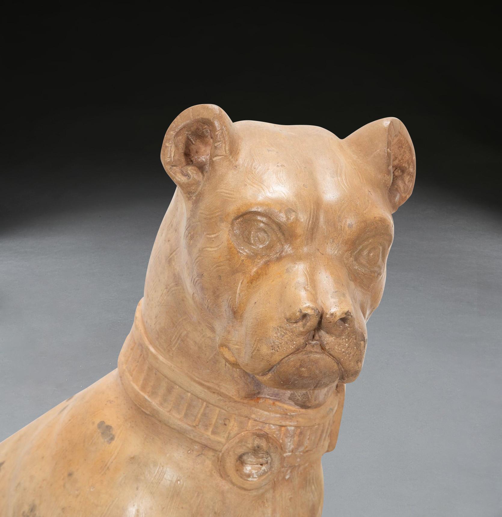 Fine XIX secolo Cane di terracotta a grandezza naturale del XIX secolo in vendita