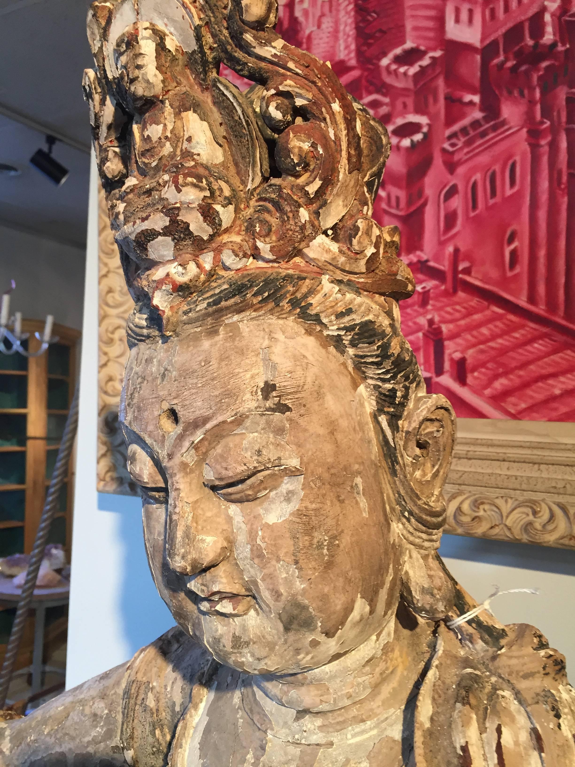 19th Century Lifesize Wooden Buddha In Good Condition For Sale In North Beninngton, VT