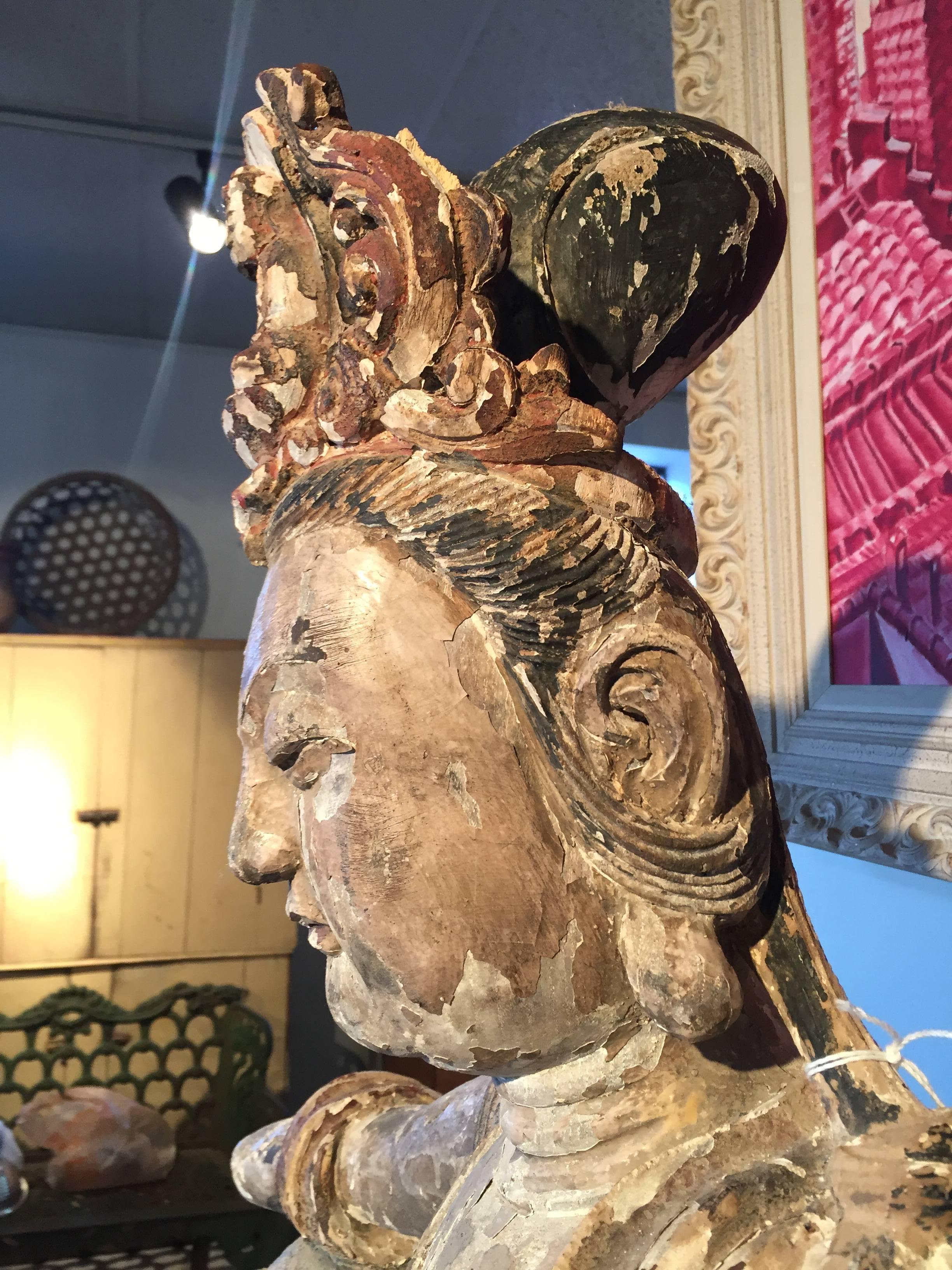 Mid-19th Century 19th Century Lifesize Wooden Buddha For Sale