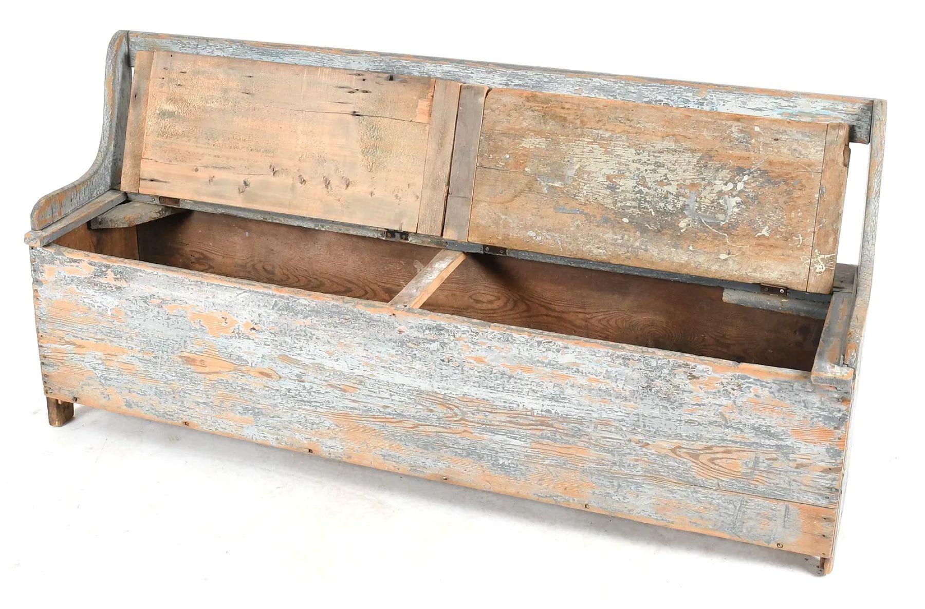 Américain Banc en pin peint en bleu clair du 19e siècle en vente