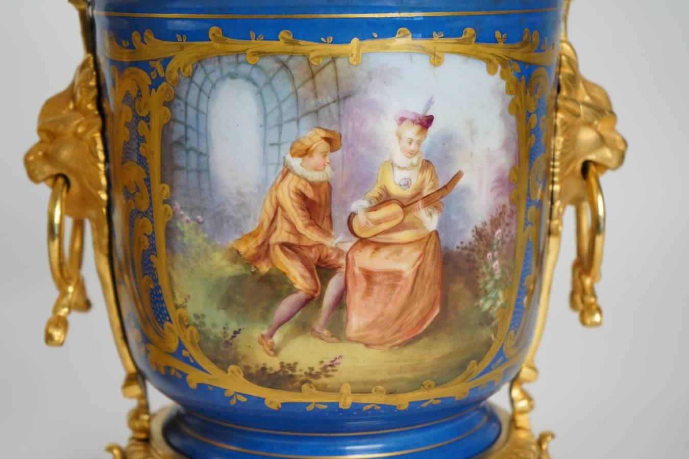 Napoleon III 19th Century Light Blue Pair of Cache Pot For Sale