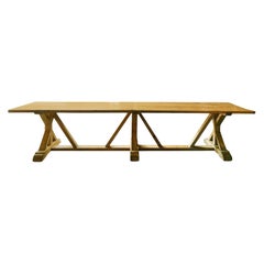 19th Century Light-Brown French Antique Provincial Oakwood Dining, Trestle Table