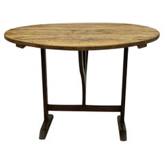 Antique 19th Century Light-Brown French Walnut Folding Wine Table, Small Dining Table
