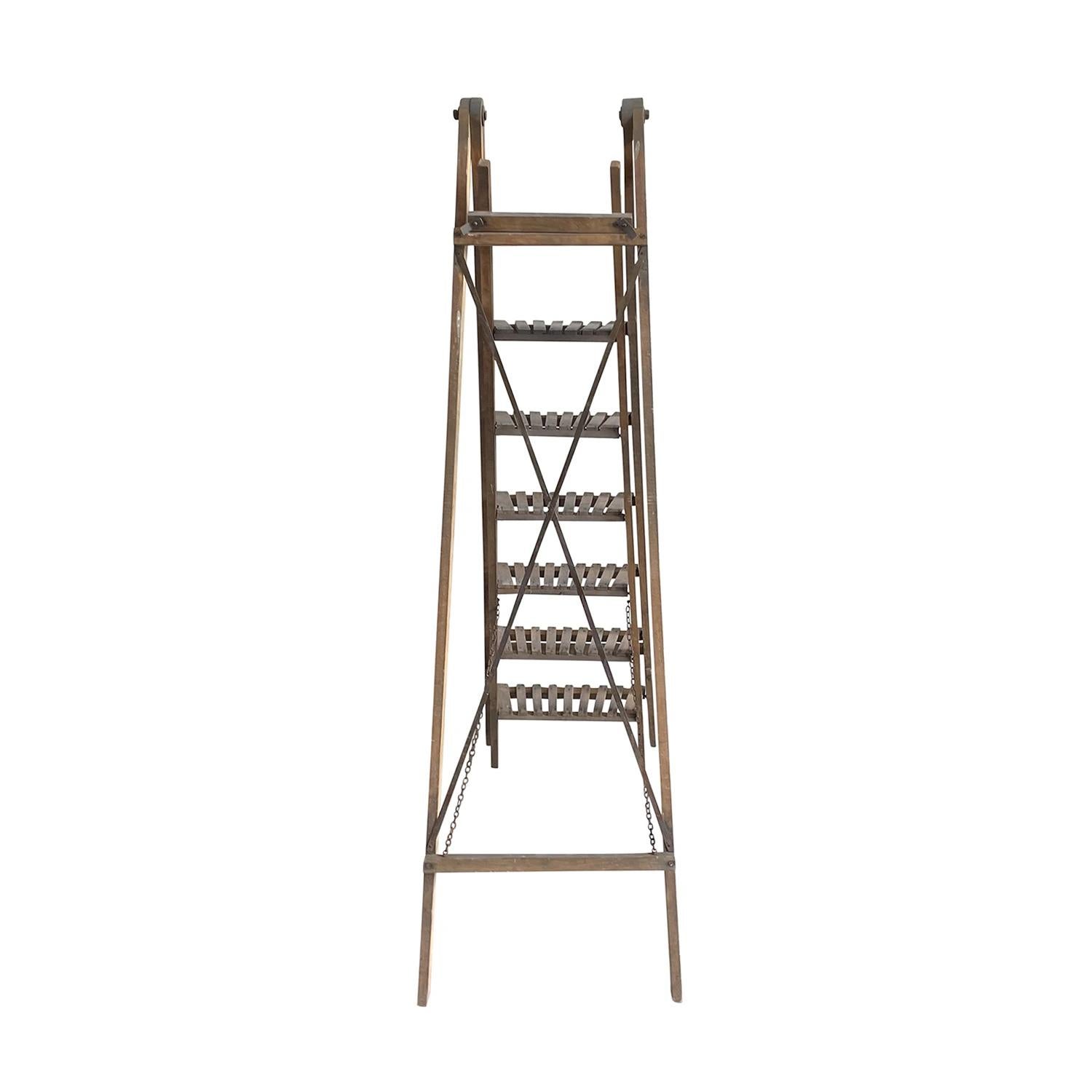 Hand-Carved 19th Century Light-Brown French Walnut Library Ladder, Antique Book Shelf For Sale