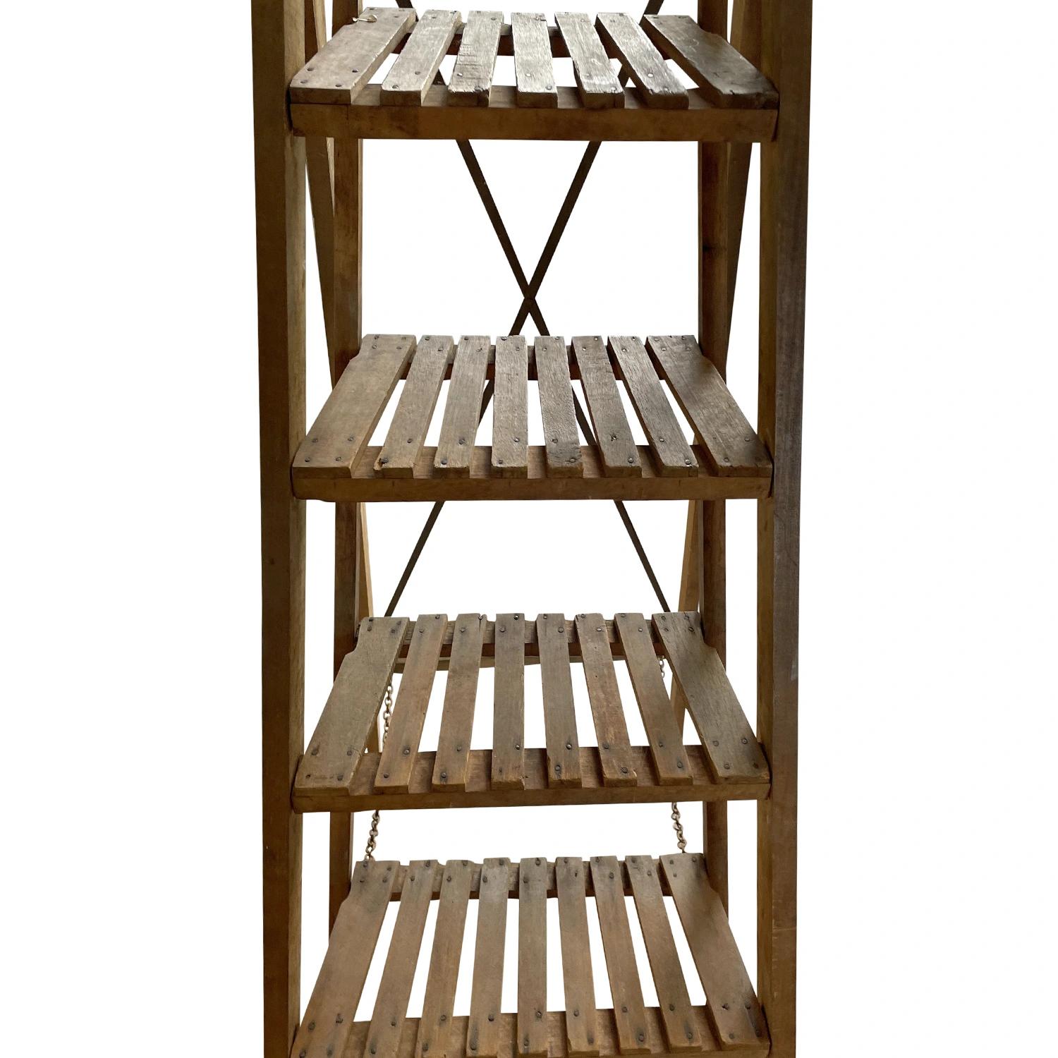 Metal 19th Century Light-Brown French Walnut Library Ladder, Antique Book Shelf For Sale