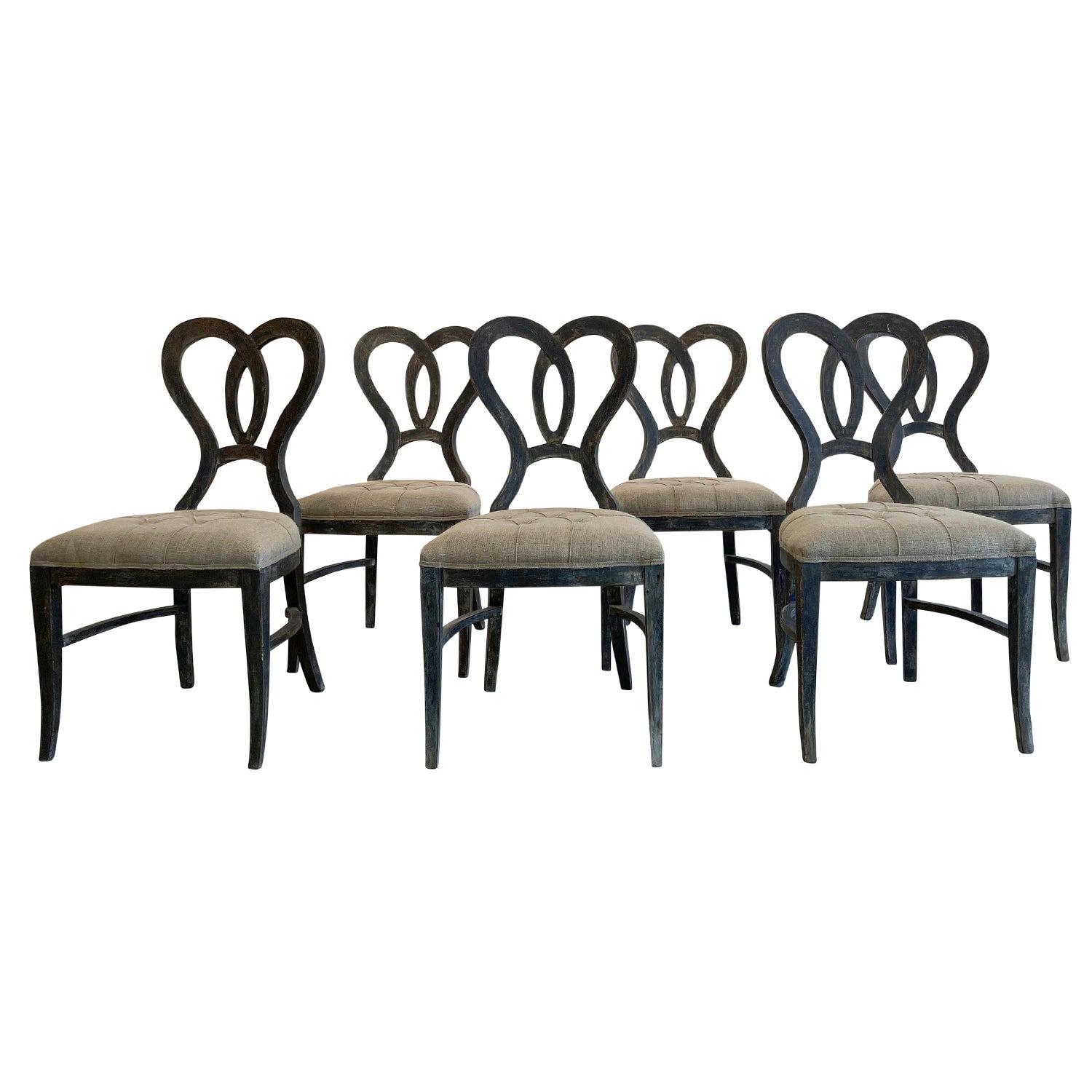 19th Century Light-Brown French Set of Six Provencal Walnut Dining, Side Chairs