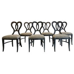 Antique 19th Century Light-Brown French Set of Six Provencal Walnut Dining, Side Chairs