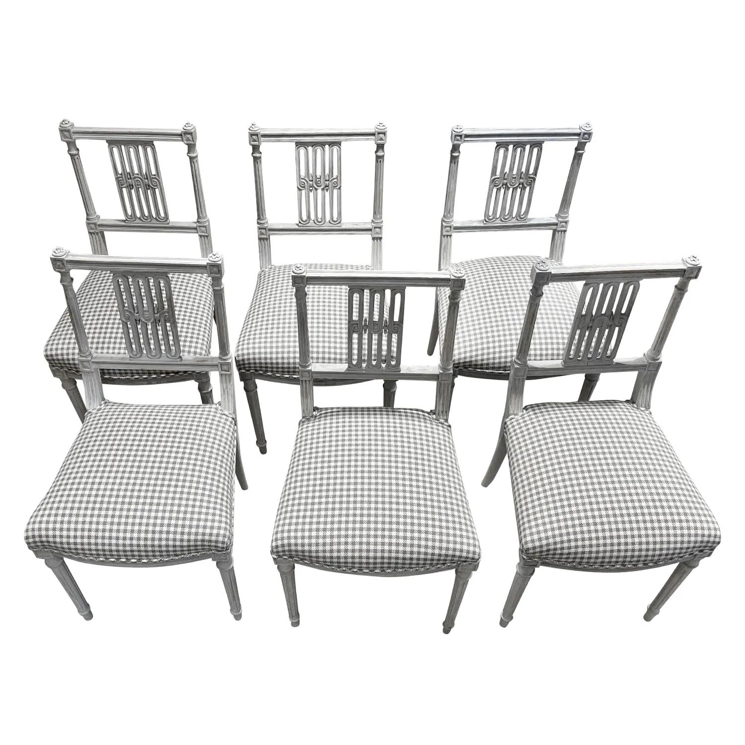 Gustavian 19th Century Light-Grey Danish Set of Six Antique Scandinavian Small Side Chairs For Sale