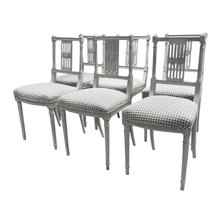 19th Century Light-Grey Danish Set of Six Antique Scandinavian Small Side Chairs In Good Condition For Sale In West Palm Beach, FL