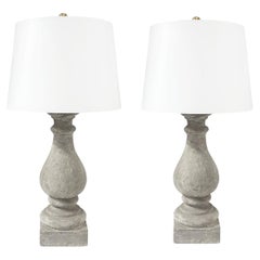 19th Century Light-Grey French Antique Pair of Tall Pièrre Composée Table Lamps
