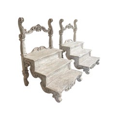 19th Century Italian Pair of Painted Walnut Library Steps - Antique Book Shelfs