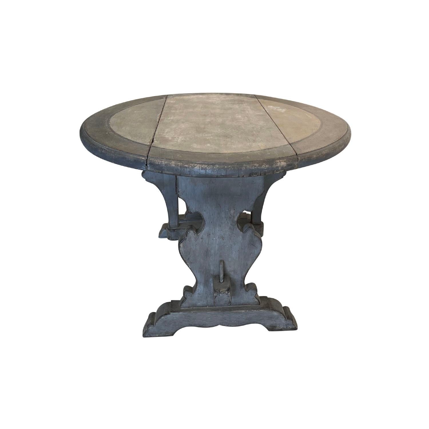 Hand-Carved 19th Century Light-Grey Italian Pinewood Folding Table, Antique Dining Table