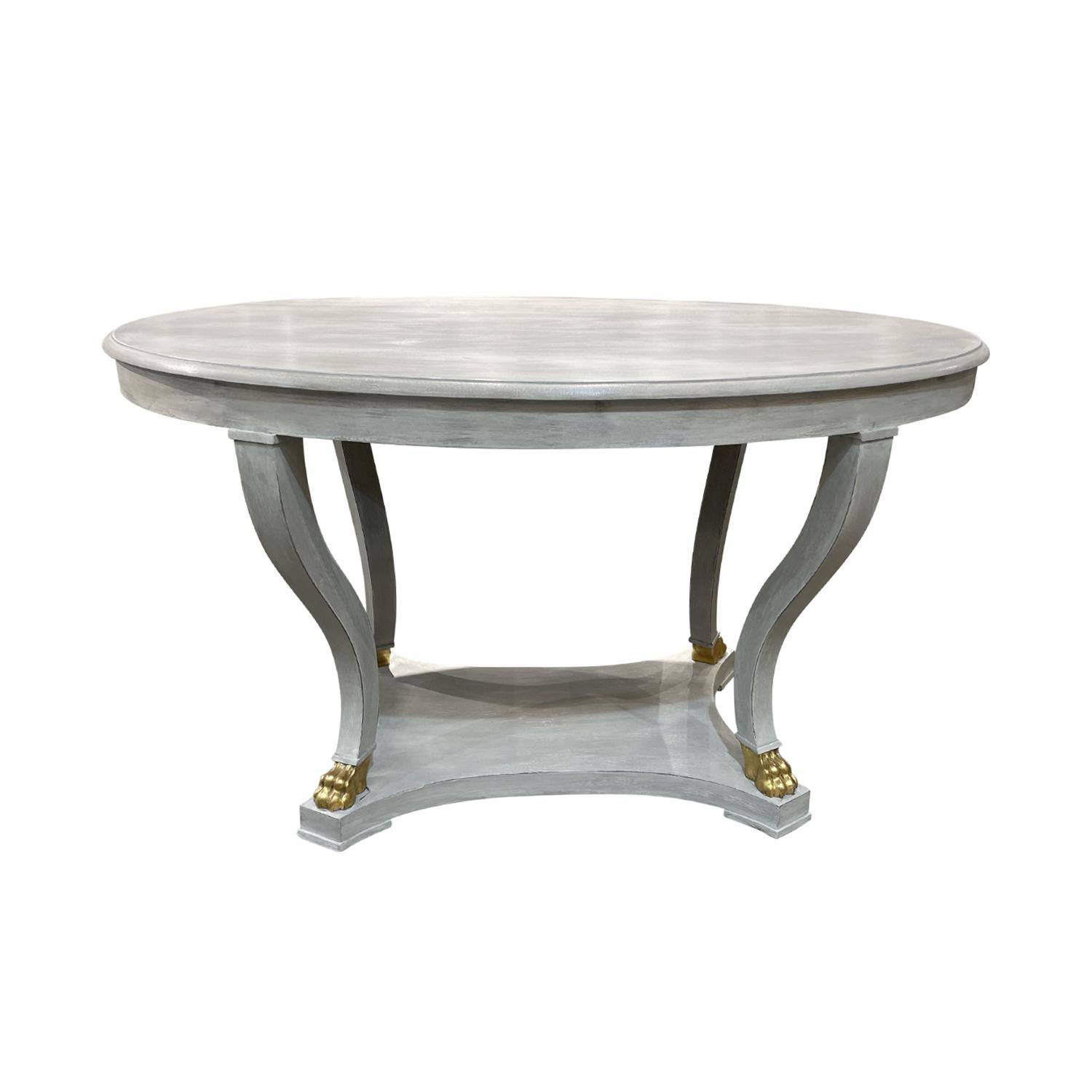 Hand-Carved 19th Century Light-Grey Swedish Gustavian Antique Oval Pine Dining Room Table For Sale