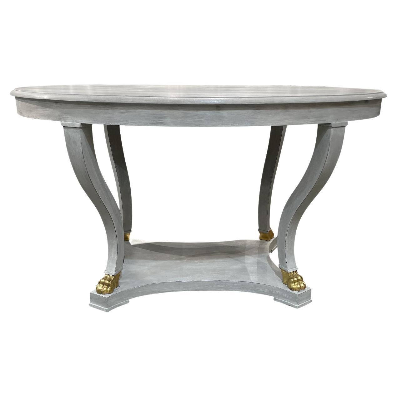19th Century Light-Grey Swedish Gustavian Antique Oval Pine Dining Room Table For Sale
