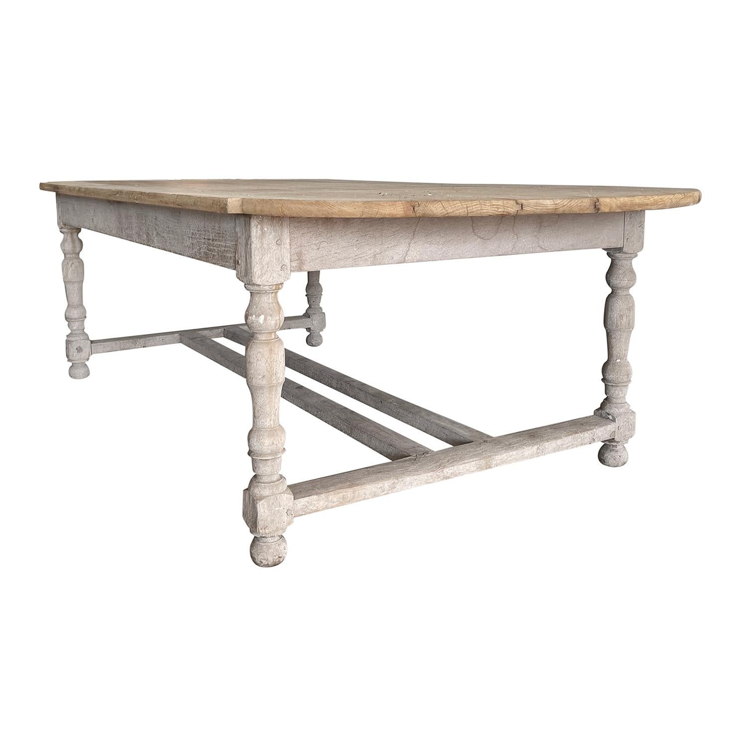 Hand-Carved 19th Century Light-White French Beechwood Farmhouse Table