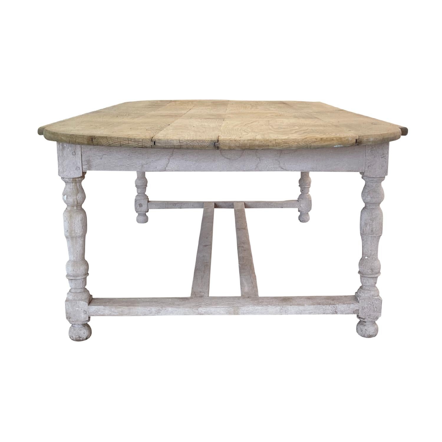 19th Century Light-White French Beechwood Farmhouse Table In Good Condition In West Palm Beach, FL