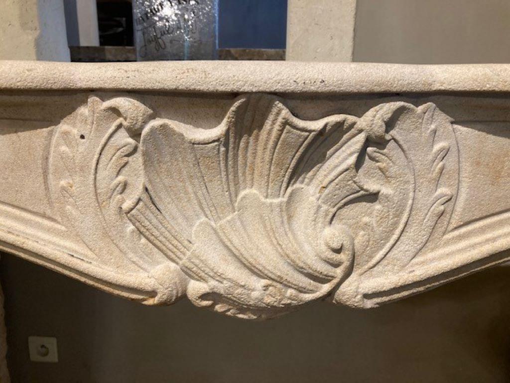 French Limestone Fireplace Mantel, dating from the 19th Century.