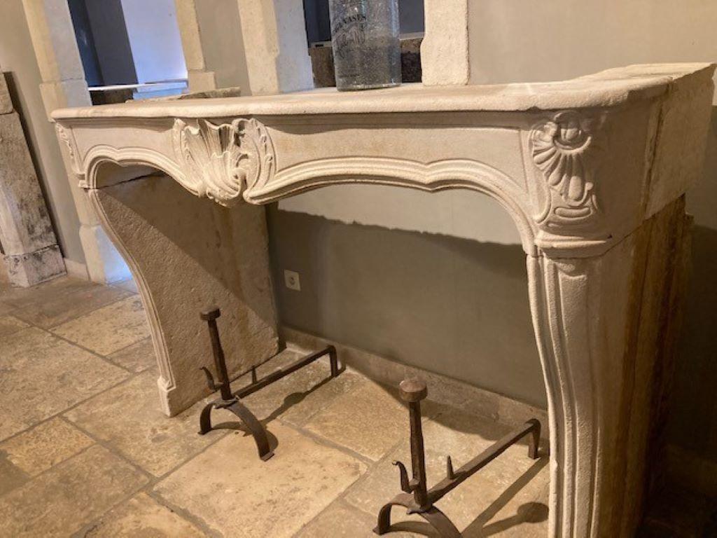Hand-Carved 19th Century Limestone Fireplace Mantel For Sale