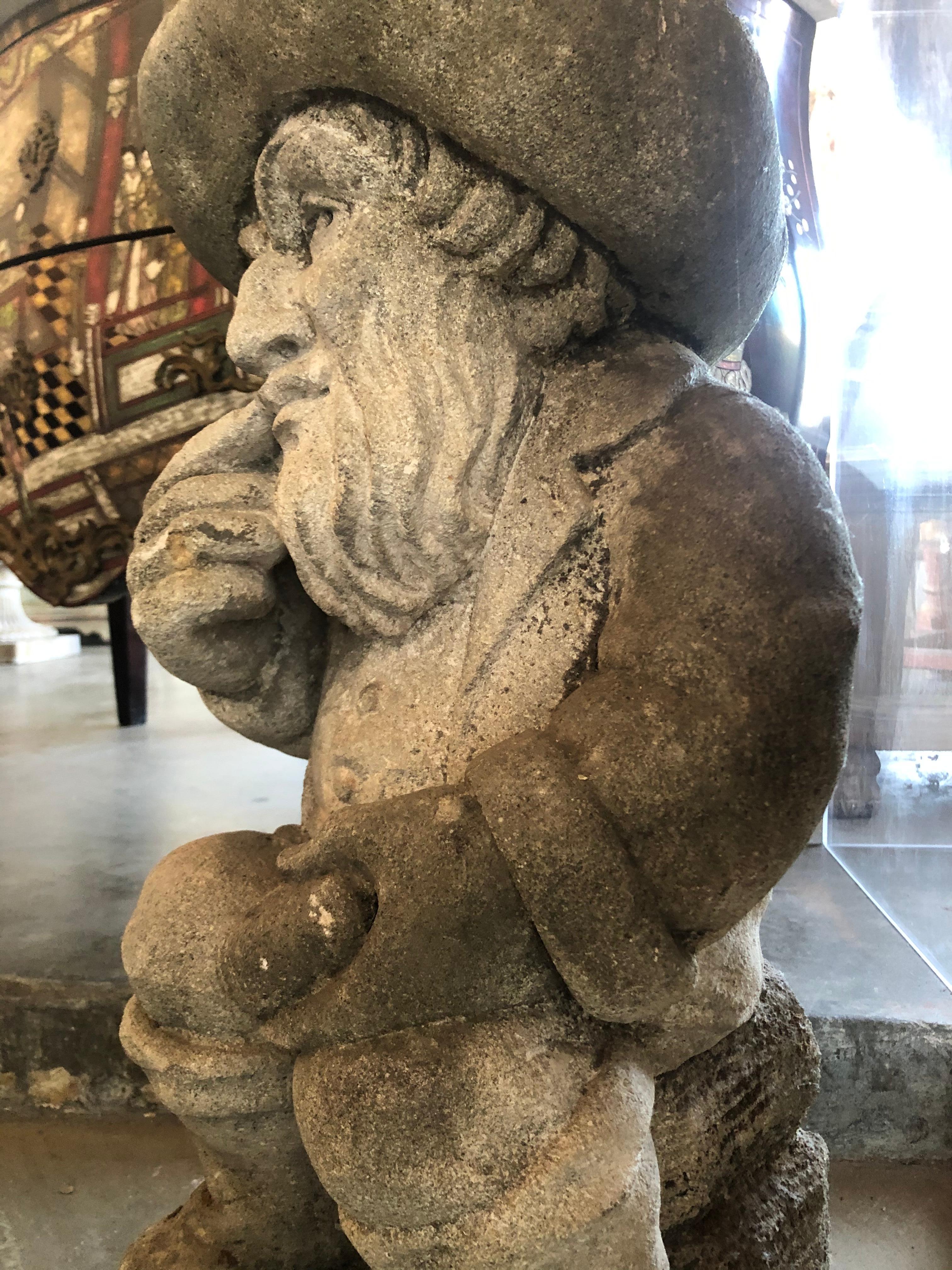 Hand-Carved 19th Century, Limestone Gnome