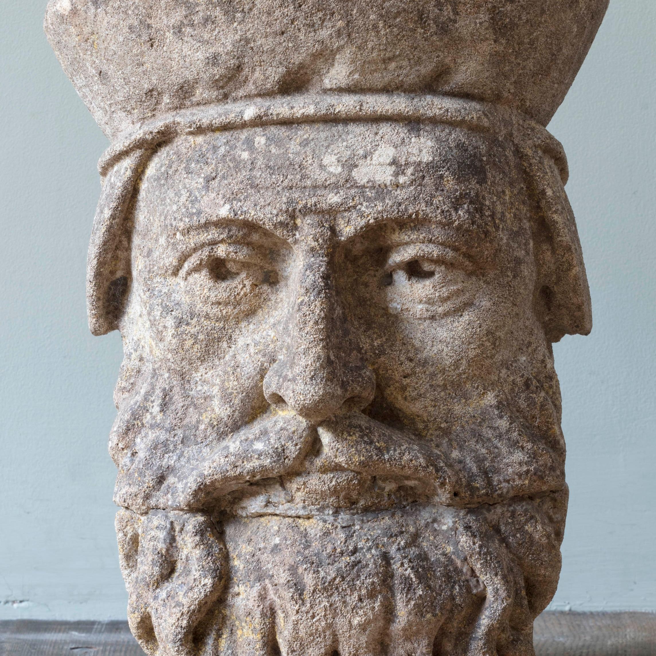 Carved 19th Century Limestone Head Sculpture