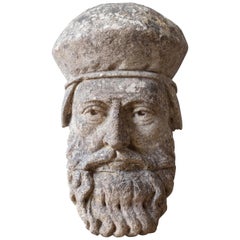 Sculpture de tête en pierre calcaire du XIXe siècle