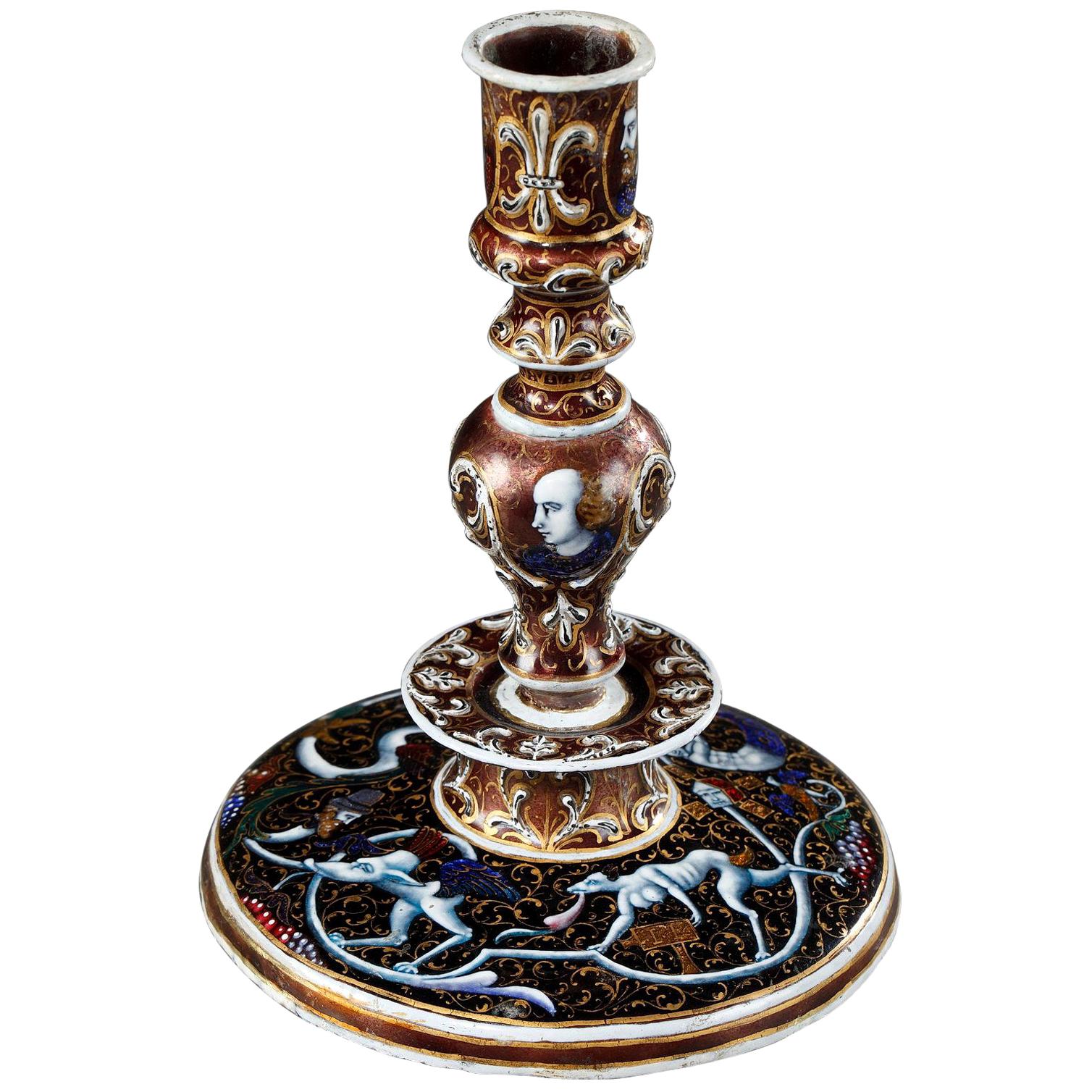 19th Century Limoges Enamel Candlestick in Renaissance Style