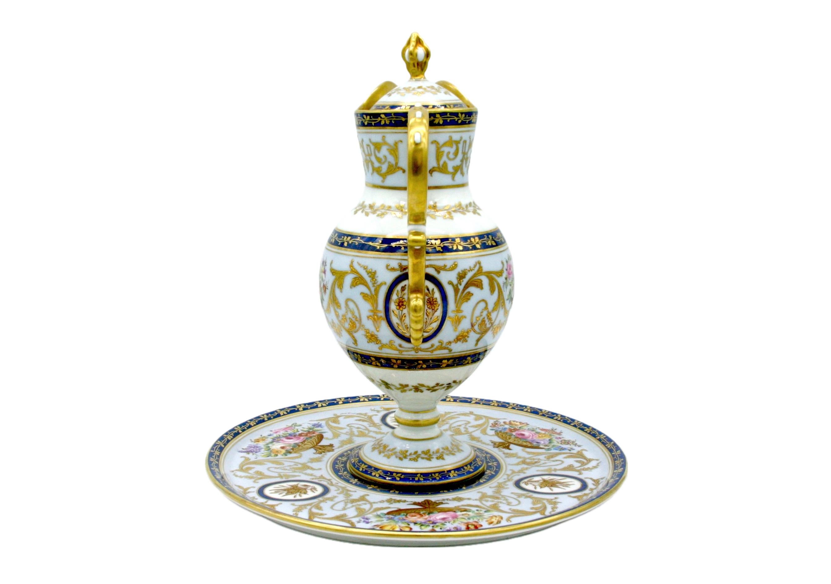 French 19th Century Limoges Gilt Porcelain Pitcher Set For Sale
