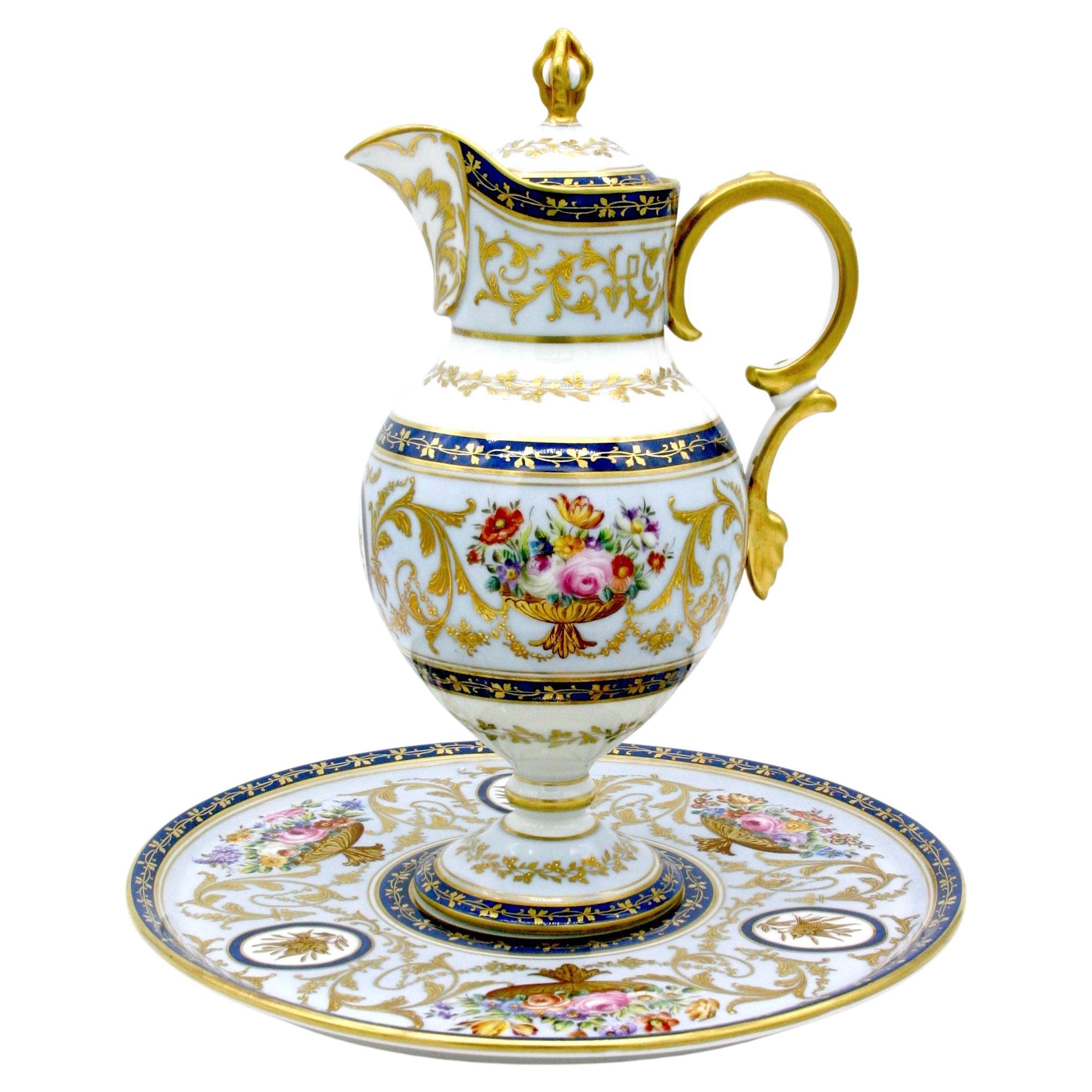 19th Century Limoges Gilt Porcelain Pitcher Set For Sale