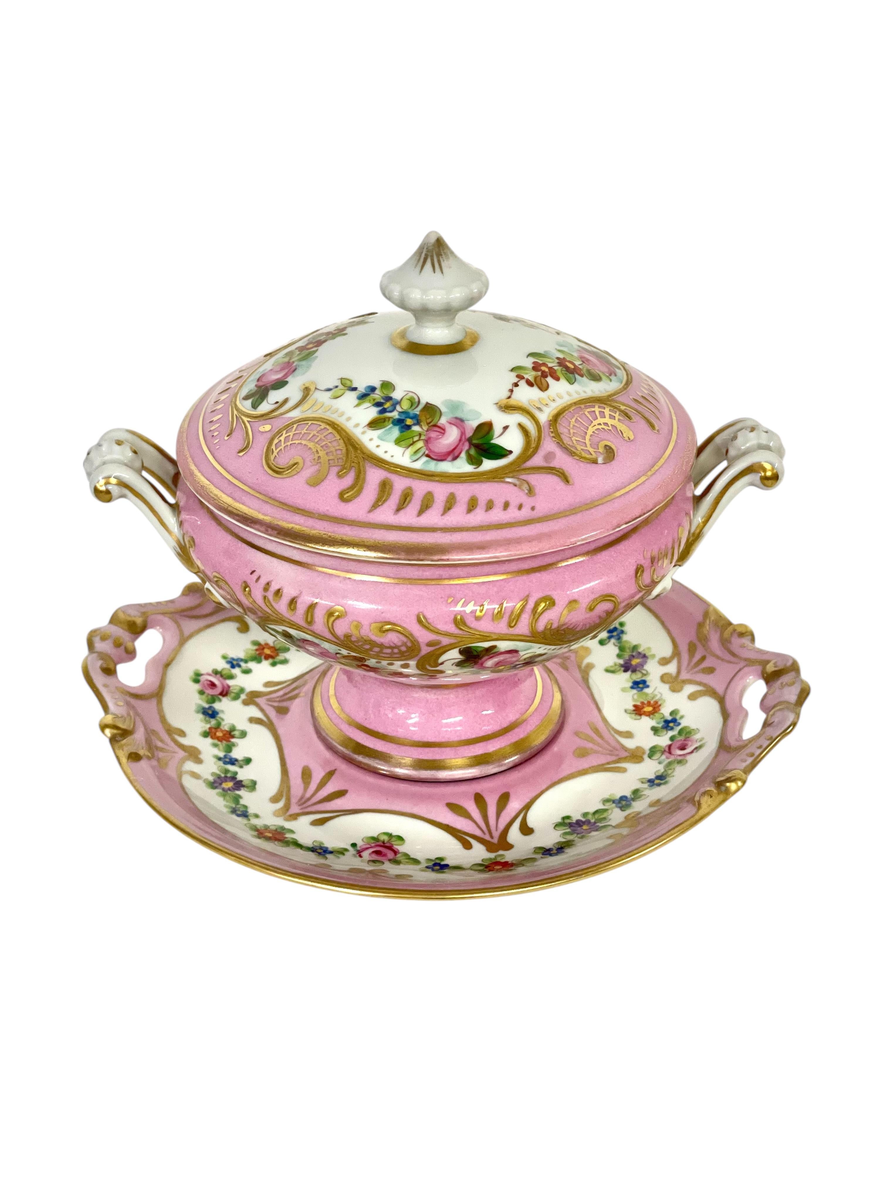 Juego de Sopera de Porcelana Rosa y Dorada de Limoges del Siglo XIX siglo XIX en venta